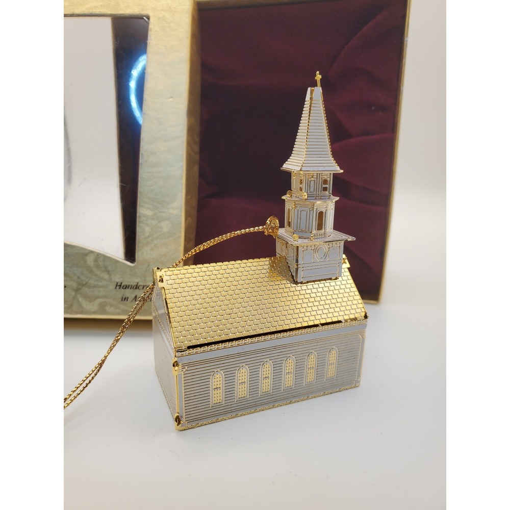 Baldwin New England Church Christmas Ornament 1999, 24kt Gold Finished Brass